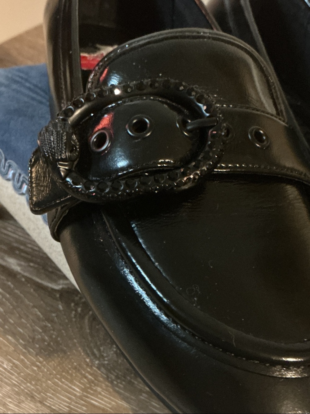 Kurt Geiger Mayfair Loafers Black Patent Leather Crystal Embellished Eagle Sz 36 - Picture 4 of 10